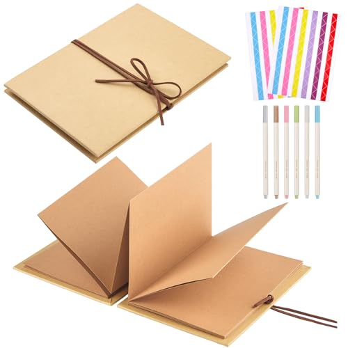 Jutieuo Scrapbook Album 6x8 Inch Small Photo Album with DIY Accessories Set Stretchable Folding Kraft Paper Memory Book for Wedding Anniversary (Brown)