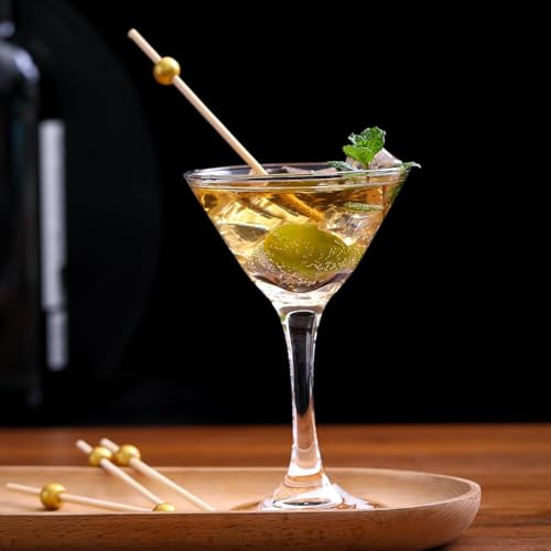 Image of [Pack of 100 pcs, 5 inch] Bamboo Golden Pearl Fancy Toothpick Sticks | Eco-Friendly Decorative Cocktail Garnishes, Fruit & Appetizer Picks | Ideal for Parties & Weddings
