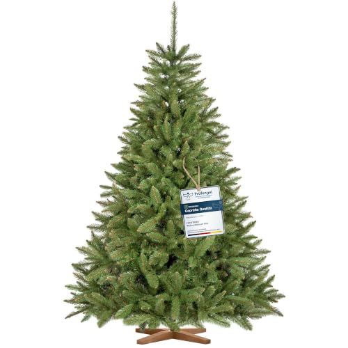 FairyTrees árbol de Navidad Artificial 180cm Abeto Natural con el Soporte de Madera | árbol Artificial con el Tronco Verde | Fabricado en EU