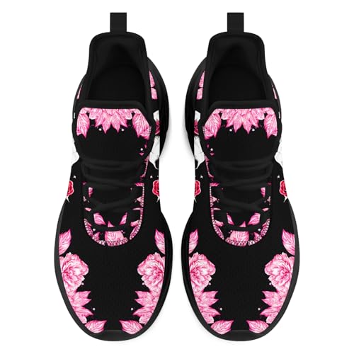 Women's Skull & Rose Running Shoes Trendy Floral Sneakers with Cool Design Comfort Breathable Mens Athletic Gym Walking Shoes2