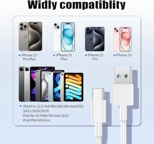 Image of 2Pack 3ft Car Carplay Cable for Apple iPhone 17 Pro Max /17 Air /16 Pro /15 Plus /15, USB A to USB C Carplay Charger Cord, iPad Pro 12.9 /11,10th, Air 5th / 4th,iPad mini 6th Gen Car Charging Cable 3 Feet