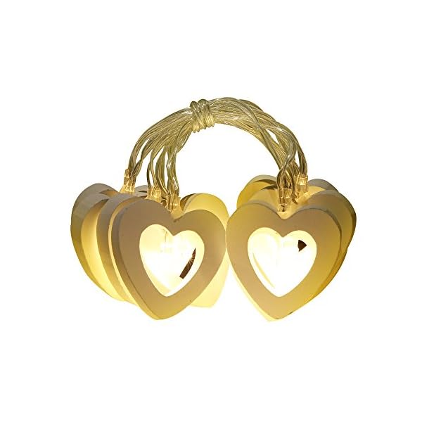 Valentine Heart Fairy Light,Gledto Battery Powered 10 Leds Cute Wood Heart Shapes Romantic LED String Light Festive Lights for Halloween Christmas Birthday Wedding Party (Warm White)