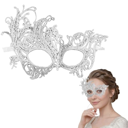 Gorbgle Lace Masquerade Mask for Women Venetian Eye Mask for Halloween Costume Ball Mardi Gras Cosplay Party White