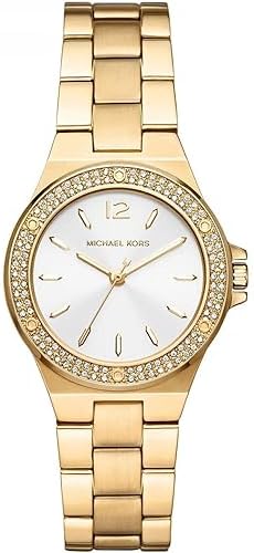 Michael Kors Lennox Watch for Women, Gold Tone Quartz Three Hand Movement with Stainless Steel Strap