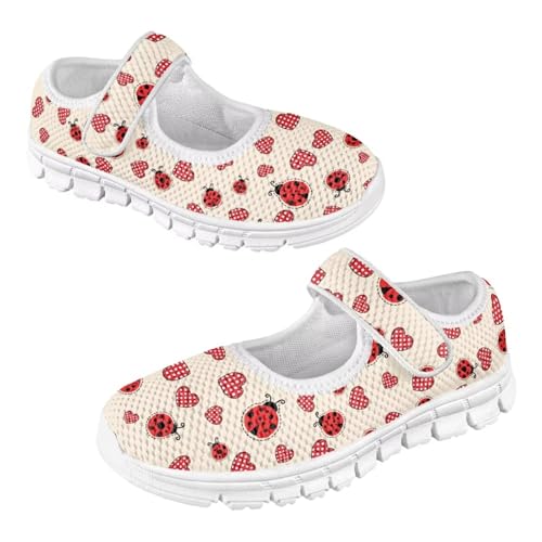 JoyLamoria Red Ladybug Girls Slip on Barefoot Shoes Toddler and Little Girls Flats Shoes Lightweigth Walking Shoes Mary Jane Sneakers