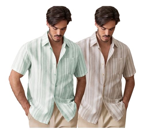 Image of Lymio Men Shirt || Striped Shirt for Man || Half Sleeve || Summer Style (Packs Also Available) (Lilen-Strip)