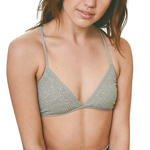 2023 - Brasier triangular para mujer, acanalado, espalda de belleza, ligero, correa fina, cuello en V, sin relleno, brasier deportivo moldeado, gris, L