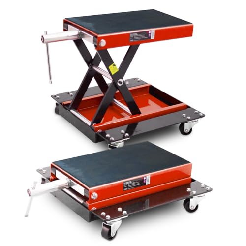 BITUXX Rollbarer Motorrad Heber Hebebühne Montagebock Scherenheber Montageständer Rangierheber Lift bis 500kg Rot