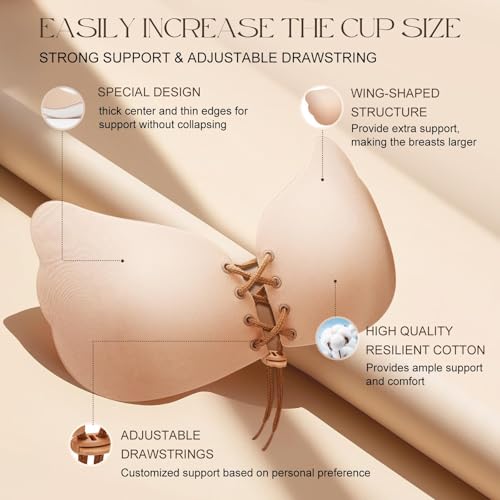 Cmojsk Sticky Bra, Backless Sticky Push Up Bra Adhesive, Invisible Seamless Strapless Bras for Women Reusable 2 Pair3