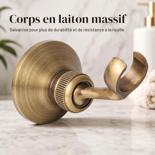 Nikou Support Pommeau de Douche, Support De Douche Mural Réglable en Laiton, Galvanoplastie, Accessoires de Salle de Bain à la Maison – vue 9
