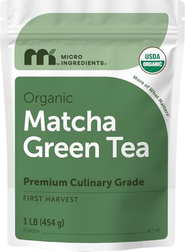 Micro Ingredients Organic Matcha Green Tea Powder, First Harvest, Culinary Grade from Japan, 100% Pure & Unflavored, Great for Tea, Latte, & Smoothies, Non-GMO, No Sugar, Eco-Friendly Packaging, 1 Lb