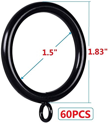 JushengXMX Metal Curtain Rings with Eyelet 1.49” Inner Diameter,Fits Up to 1 1/4-Inch Rod (Black,60Pcs)