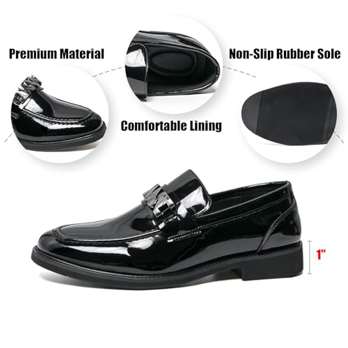 Men's Patent Leather Metal Formal Dress Loafers Retro Round Toe Chunky Block Heel Comfortable Non-Slip Slip-On Penny Shoes for Party Wedding Business2