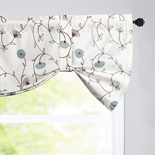 VOGOL Raffvolant für Fenster in der Küche, blau bestickt, verstellbarer Querbehang für kleine Fenster, Stangentasche, 132 x 45,7 cm, 1 Stück Cover