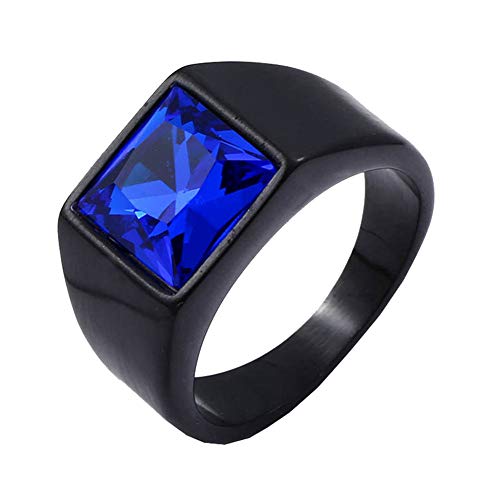 OAKKY Men's Stainless Steel Square Gemstone Matte Finish Ring Wedding Band Black Royal Blue Size 9