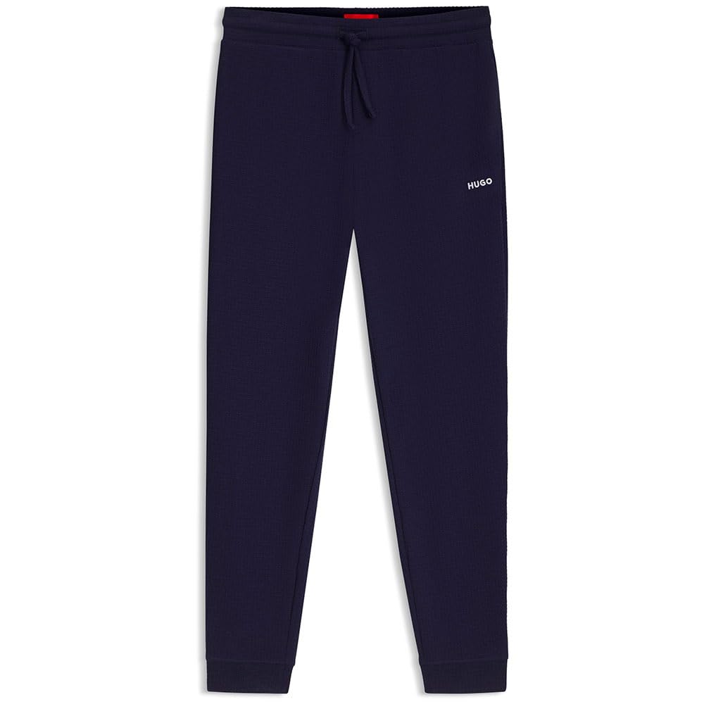 Hugo Mens Austin Pants Cotton Blend Logo Embroidery Pyjama Bottoms, Open Blue 496, S