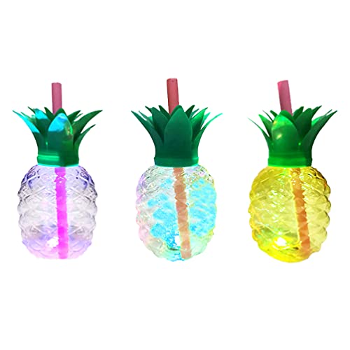 Cabilock Pineapple Cup 3Pcs Pineapple Shaped Plastic Drinking Cup Luau Party Decorations Pineapple Cups with Lids and Straws for Luau Summer Hawaiian Party Pineapple Glasses