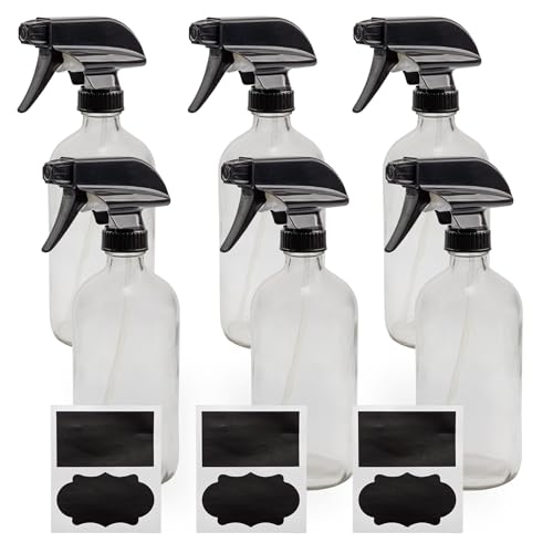 Cornucopia 16oz Clear Glass Spray Bottles (6-Pack); 3-Setting Sprayer Tops and Chalk Labels