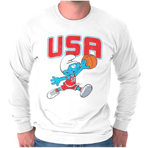 The Smurfs Basketball Player Team USA Mens Long Sleeve Tee T Shirt White