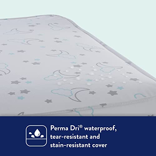 Image of Kolcraft BabyPedic 2-Stage Crib Mattress & Toddler Mattress, Made in USA, Waterproof, Breathable, Extra Firm, 80 Coil Innerspring, GREENGUARD Gold Certified, Dreamy Moonlight & Stars