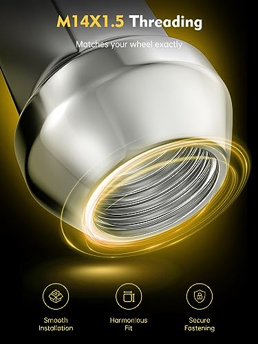 Image of MIKKUPPA M14x1.5 32PCS Spike Lug Nuts, Replacement for Chevy Silverado Suburban GMC Sierra Yukon Ford F250 F350 RAM 2500 3500 Aftermarket Wheel, Chrome 4.4 inch Tall Acorn Tire Nuts with Socket Key