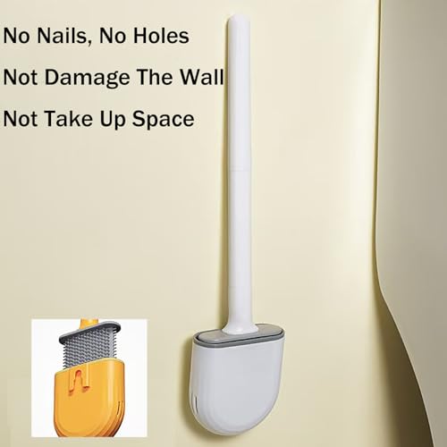 Image of New Brush Removable Toilet Brush, Sewn Soft Plastic Toilet Brush, Toilet Brush and Holder Set, Wall Mounted Toilet Bowl Brush, Compact Toilet Scrub Brush with Holder for Bathroom (Black)