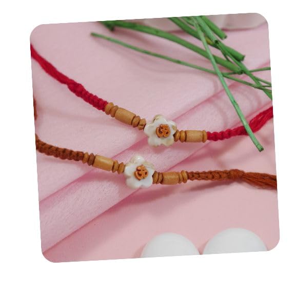Image of I Jewels Sandalwood Beads Rakhi With Roli Chawal & Rakshabandhan Card for Men /Bro /Brother (Style 3)