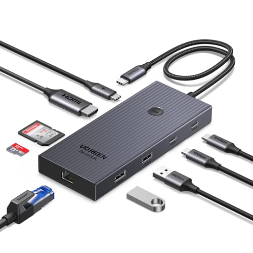 UGREEN Revodok Pro 9 in 1 USB C Hub SD/TF Card Reader Gigabit Ethernet Adapter with Screen Lock 4K@60Hz HDMI 100W PD Charging Data Ports Compatible with iPhone 17 Windows Mac M1 M2 M3 M4