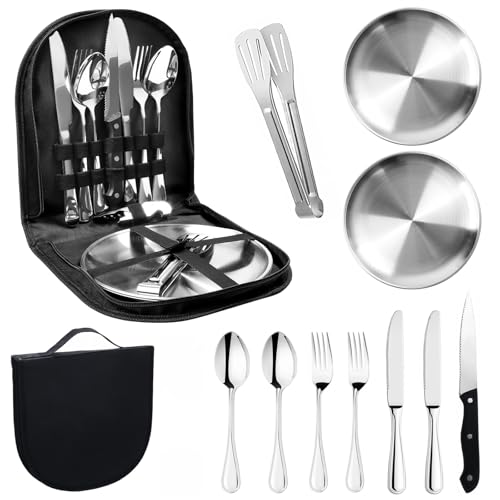 Camping Geschirr Set 2 Personen Edelstahl 11 Teilig Picknick Set mit...