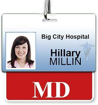 MD Badge Buddy - Heavy Duty Horizontal Badge Buddies for Doctors of Medicine - Spill & Tear Proof Cards - 2 Sided USA Printed Quick Role Identifier ID Tag Backer by Specialist ID