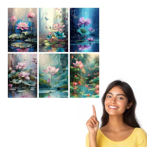 Image of SiddArtify Serene Lotus Flowers and Dragonflies Art Print Set - 300GSM Board - 8x12 Inch - Pack of 6 Wall Room Decoration art Poster Prints