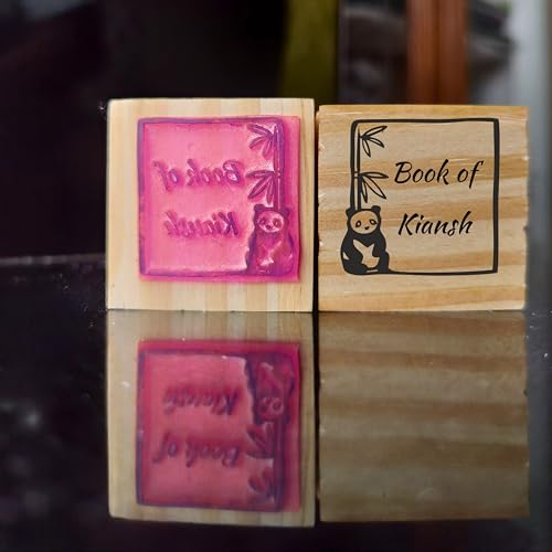 Image of Kunya Personalised Book Stamp with Your Name(3.5 cm Dia), customised for Stamping Books for Readers, Great Gift for booklovers, Kids, Teachers (Panda Lover)