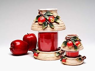 Fine Ceramic Apple Design Candle Jar Jade Shade & Jar Holder Sets (Jar Candle NOT Included), 7-1/2" & 4-1/2"