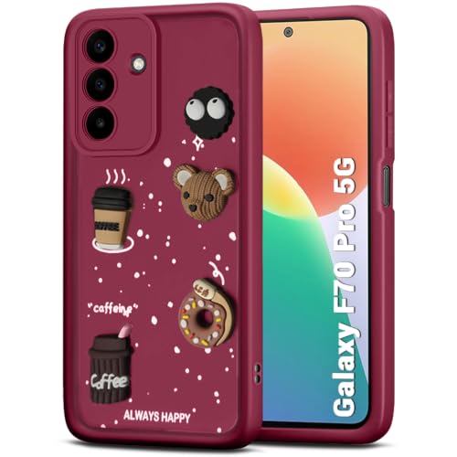Image of TheGiftKart Back Cover Case for Samsung Galaxy F70 Pro 5G | Cute Fun Cartoon 3D Bear Coffee Case | Full Camera Protection | Shockproof Back Cover Case for Samsung Galaxy F70 Pro 5G (Silicone, Maroon)