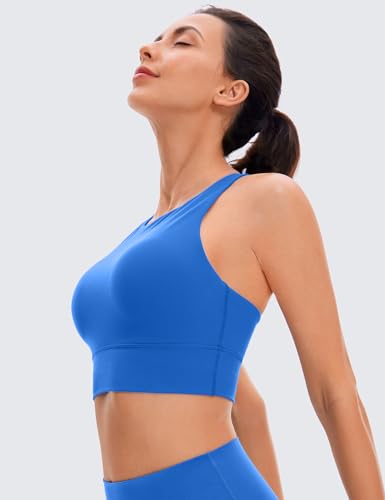 Image of CRZ YOGA Butterluxe Longline Sports Bras | Light Support, Removable Pads, Yoga, Extremely Soft, Criss Cross Back, High Neck, for Women