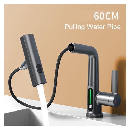 Grifo de elevación extraíble de alta gama con pantalla digital y diseño de cascada negro mate 5