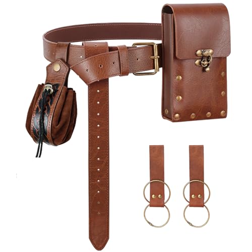 Renaissance Medieval Belt Pouch Set - Renaissance Accessories with Pirate Belt Pouch for Halloween Cosplay & LARP (Brown-A)