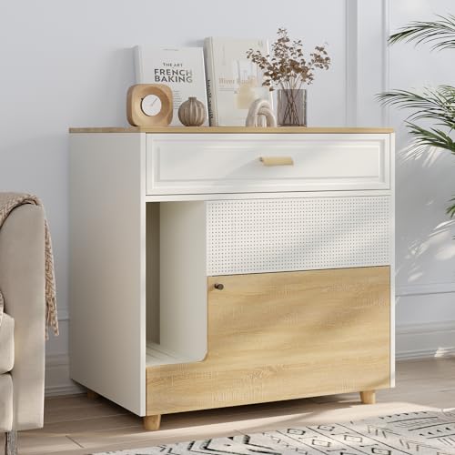 Faceket Cat Litter Box Enclosure - Indoor Litter Box Furniture Hidden with Drawer and Door - 32"x19"x32"H