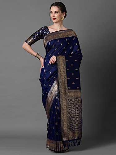Image of AKHILAM Women's Banarasi Silk Blend Woven Design Golden zari Work Saree With Unstitched Blouse Piece (2PAKHI41 Parent)
