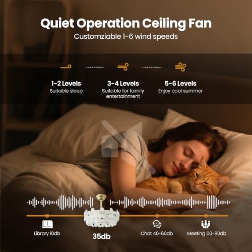 Image of 20'' Fandelier Ceiling Fans with Lights, Gold Caged Ceiling Fan with Remote Low Profile, 6 Speed and Petal, Modern Semi Flush Mount Ceiling Fan for Bedroom, Living Room, Nursery