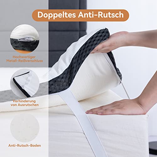 Image of Amazon Basics Comfort Memory-Foam-Topper with Straps, 150 x 200 x 4 cm, White