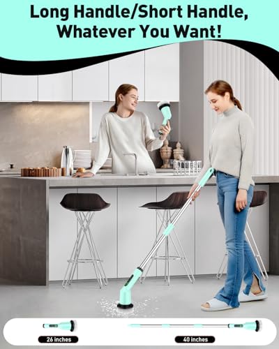 Image of Electric Spin Scrubber for Cleaning Bathroom, Shower Scrubber Cordless Cleaning Brush with IPX7 Waterproof & 2 Speed, 3 Brush Heads, Bathroom Cleaning Supplies for Toilet Shower Tub Mint Green