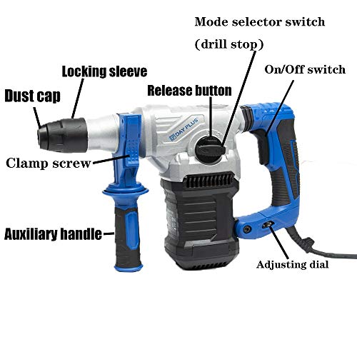 1500W Kabelgebundener SDS Plus Bohrhammer, 6 variable Geschwindigkeiten, 4-in-1-Kit mit Koffer – Bild 4