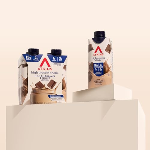 Image of Atkins Milk Chocolate Delight High Protein Shake, 15g Protein, 2g Net Carb, 1g Sugar, Keto Friendly, Chocolate Flavored Protein Shakes, 12 Count