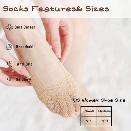 Women's Lace No Show Liner Socks Ladies Low Cut Lace Nonslip Socks Invisible Summer Thin Socks (5-8, 8-10) 5 Pairs3