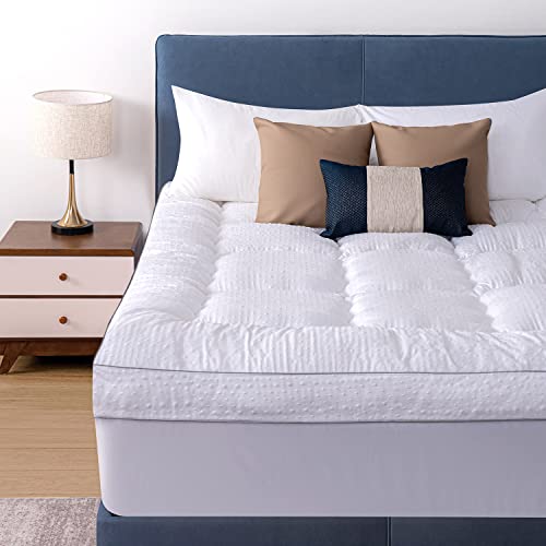 Marine Moon King Mattress Topper, Cooling Extra Thick 3" Feather Bed Topper, Soft Plush Pillow Top Mattress Topper, 3D Bubble Down Alternative Pad Cover With 8-21" Deep Pocket, Hotel Quality #TOP12