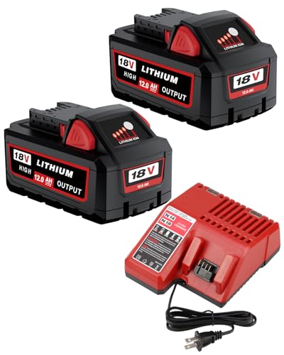 Image of 2Pack 18V 12.0Ah Batteries and Charger Combo Replacement for Milwaukee M-18