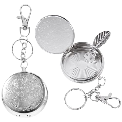2 Pcs Portable Pocket Ashtray Mini Travel Ashtray Metal Cigarette Pocket Cigarette Ash Container with Lid Odour Resistant and Mobile for Travelling Camping Smoking Indoors or Outdoors