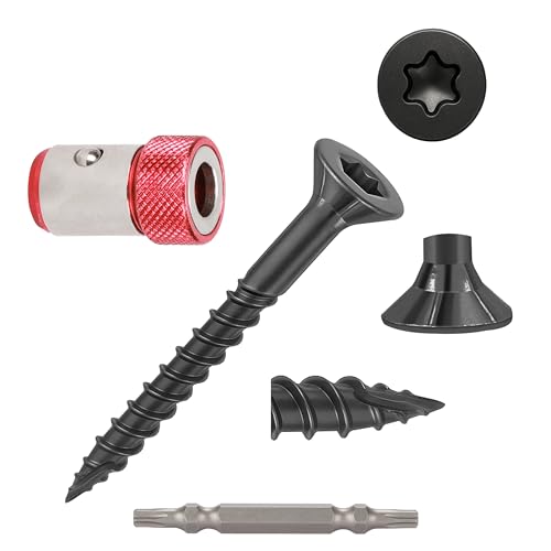 Wood Screws Black #4 × 3/4 inch Torx Star Drive Deck Screws Flat Head M3 × 20 Countersunk T10 Self Tapping Thread Cut 200pcs Carbon Steel Galvanized (200PCS/Small Box Black)