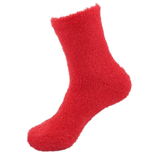 BambooMN Womens Soft Fuzzy Warm Cozy Plush Winter Casual Home Socks - Red - 1 Pair